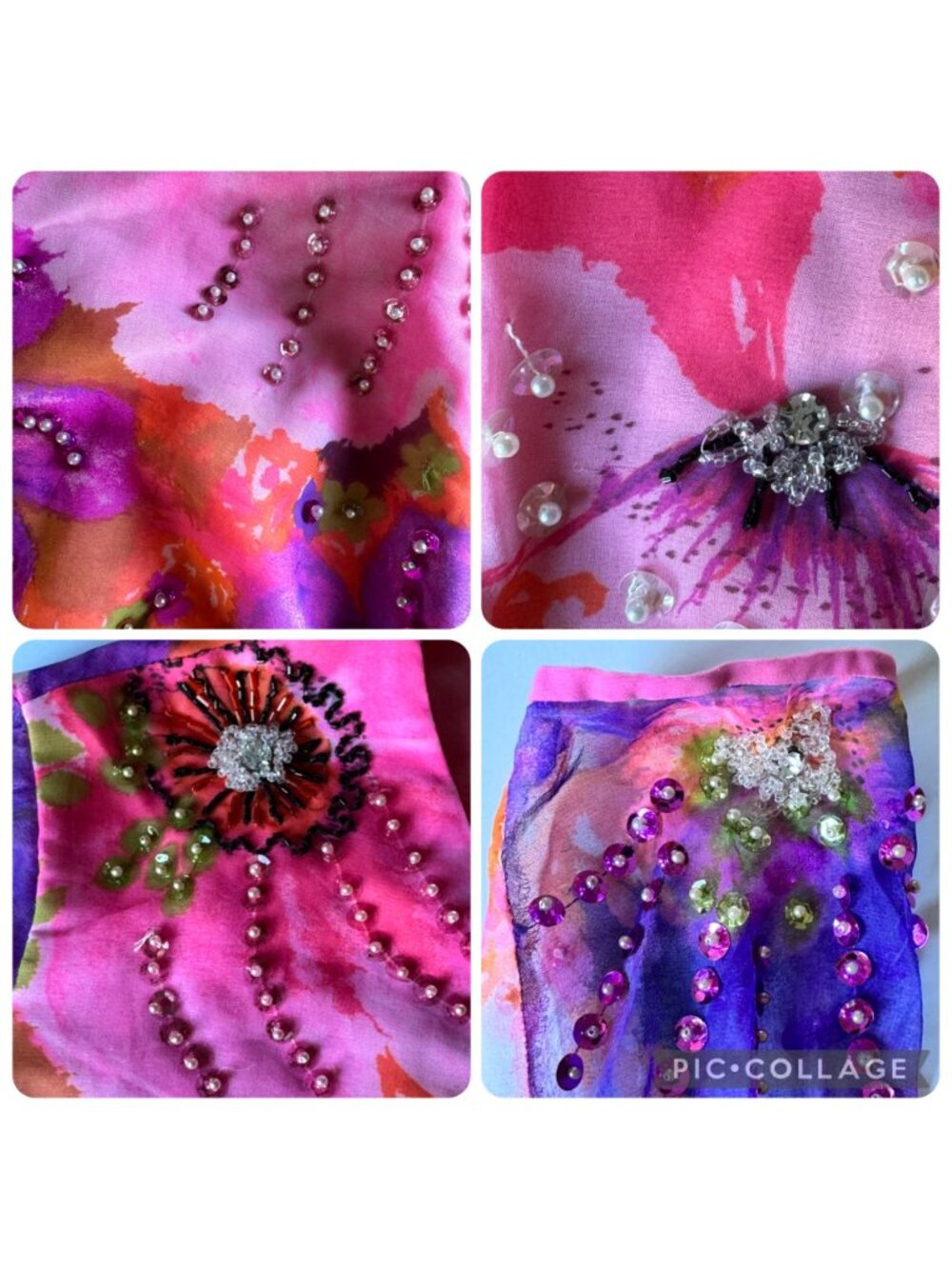 Miss Elliette California Hand-Beaded Floral Crop Blouse Sheer Sleeves Vtg 60s - Picture 3 of 16